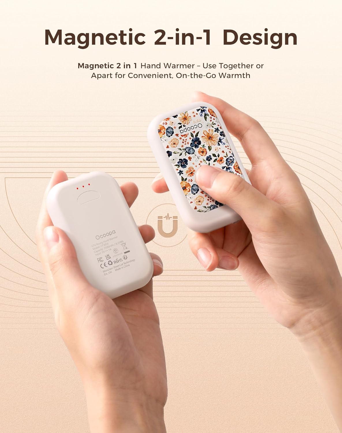 OCOOPA AI Magnetic Hand Warmers Rechargeable 2 Pack, 5000mAh Ultra-Thin Electric Glove Heater Handwarmer,UL Certified, Men Women Gifts for Christmas,Birthday,Winter Essentials,UT4 Young