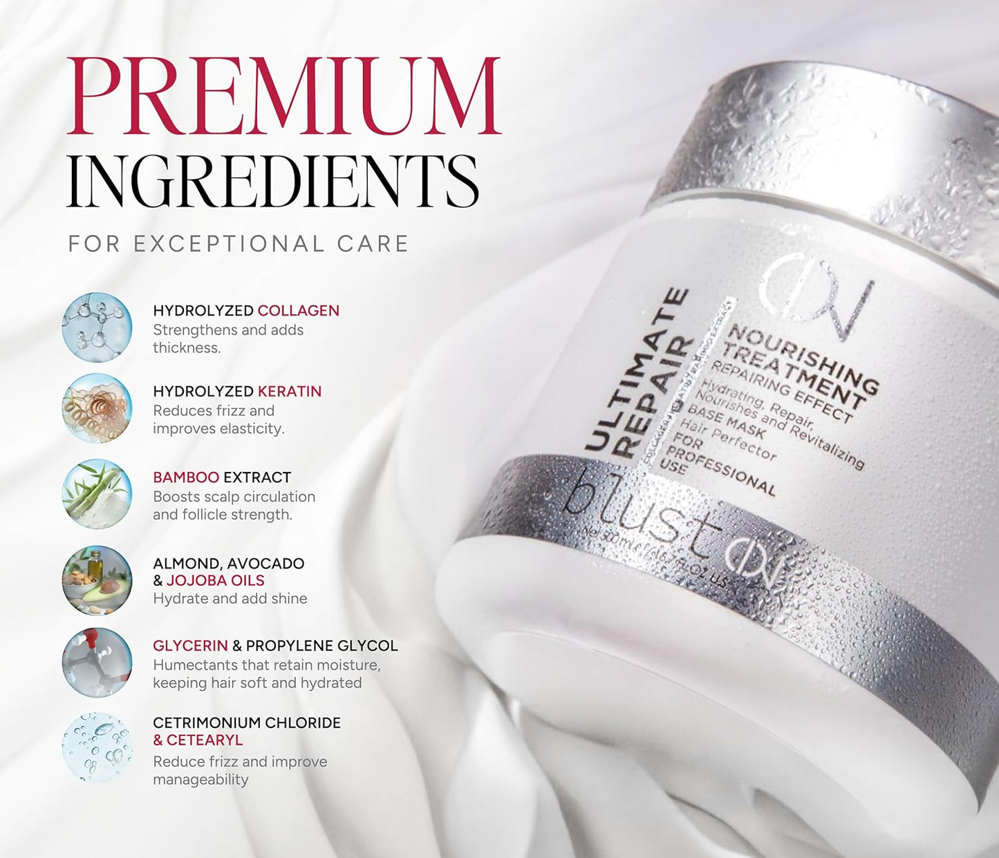 Ultimate Repair Mask with Collagen & Keratin for Damaged Hair - Hydration Deep Treatment for Dry Hair - Frizz Control & Nourishment Mask with Bamboo & Avocado Oil 500Ml