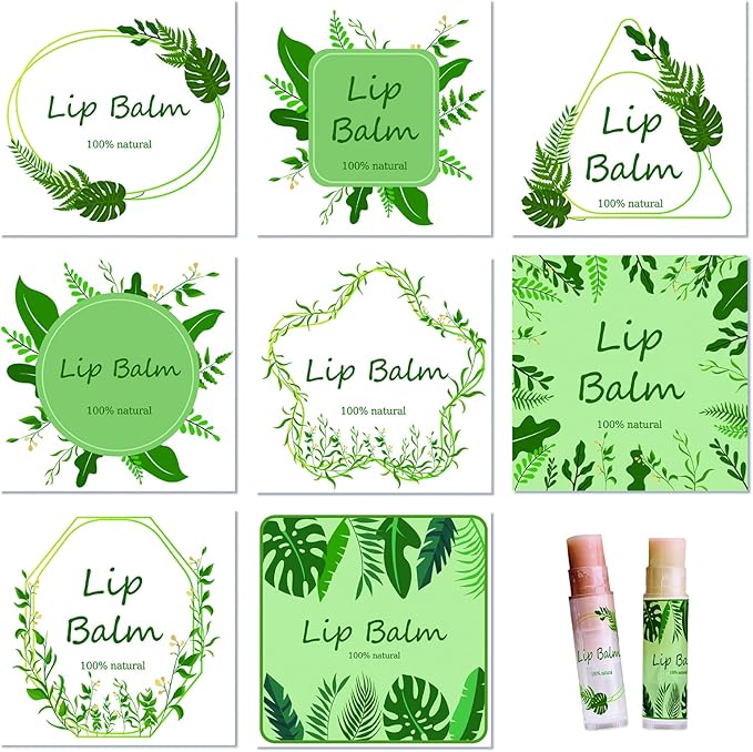 CRASPIRE Lip Balm Labels 80pcs Homemade Lip Balm Labels 2” Clear Lip Balm Labels for Tubes Printable Waterproof Lip Balm Stickers Labels for Lip Balm Handcream Candle Container(Leaves-White Green)