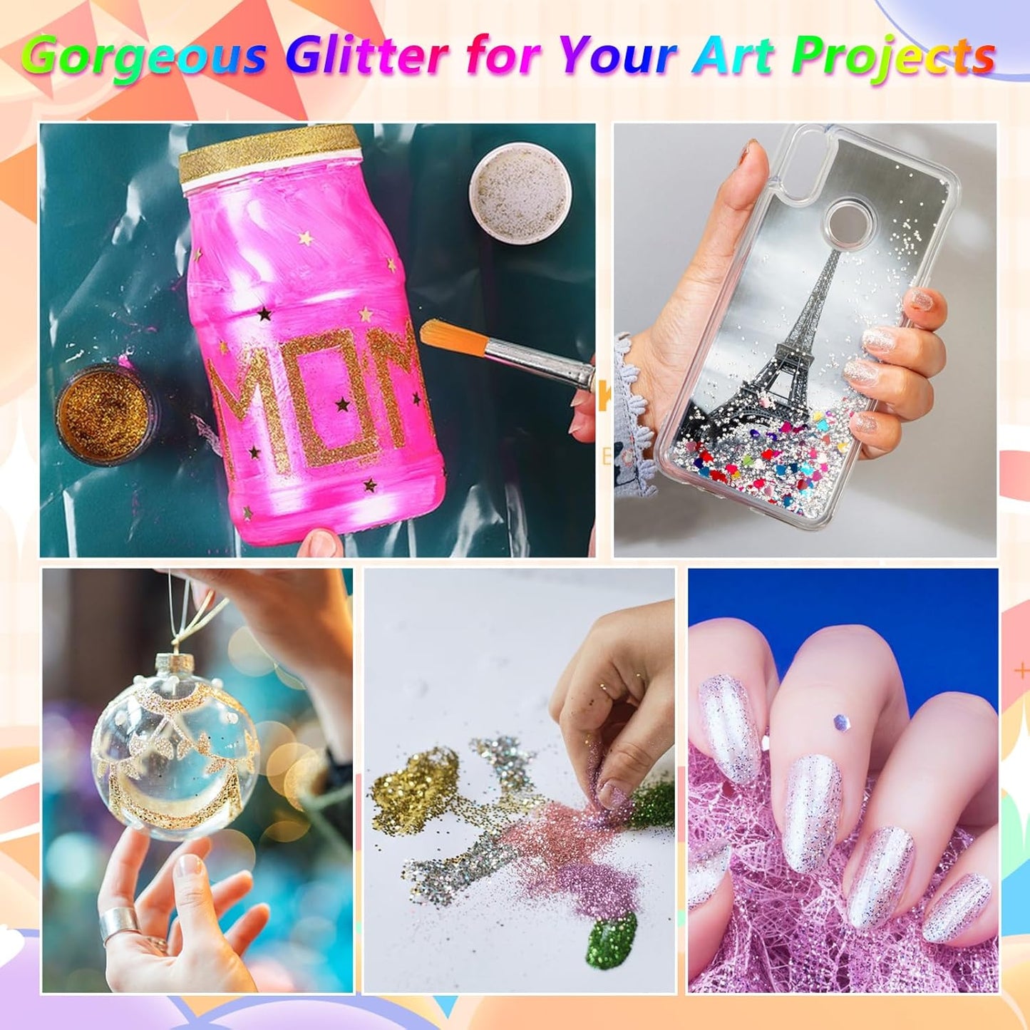 Temporary Glitter Tattoos Kit Kids, 48 Colors Powder with 209 Temporary Tattoo Stencils and 5 Luminous Tattoo Stickers, Body Nail Arts and Craft Glitter Make Up Kit, Gifts for Girl Boy Party