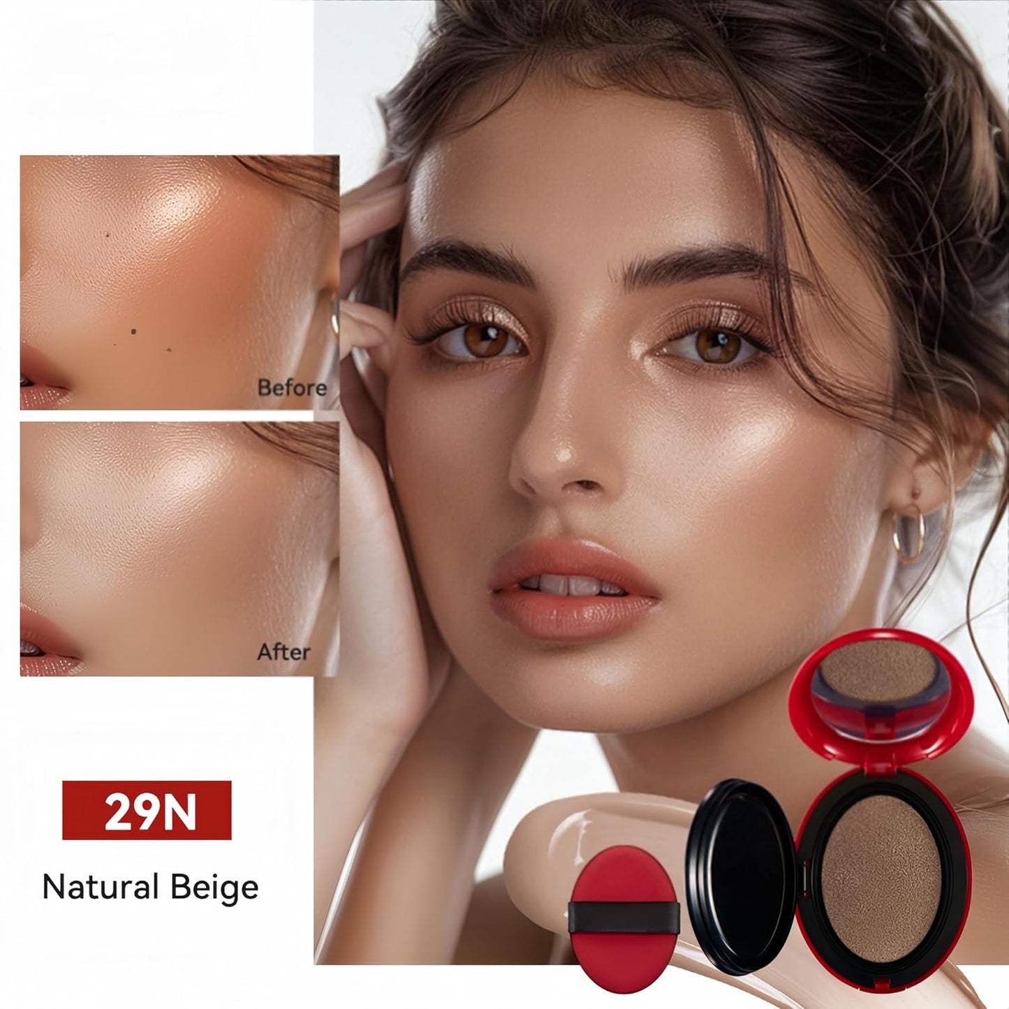 MAEPEOR Cushion Foundation 9 Colors Full Coverage Weightless Satin Glow Foundation Hydrating Long-Lasting Cushion BB Cream (Color 09)
