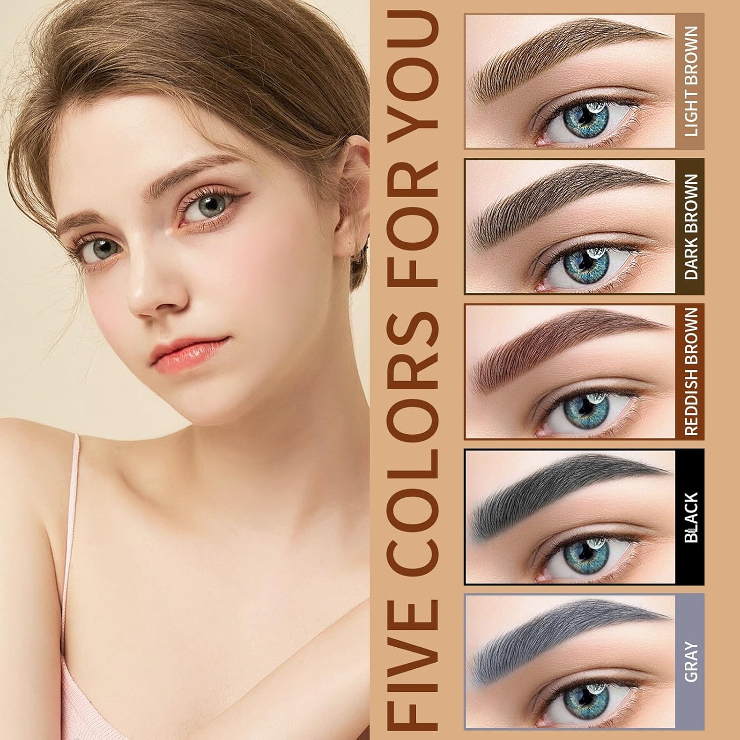 QIC Eyebrow 4 Tip Brow Pencil, Microblading Pen Waterproof Long-Lasting with Upgrade Micro-Fork Tip Applicator for Natural Brows (Dark Brown-02)