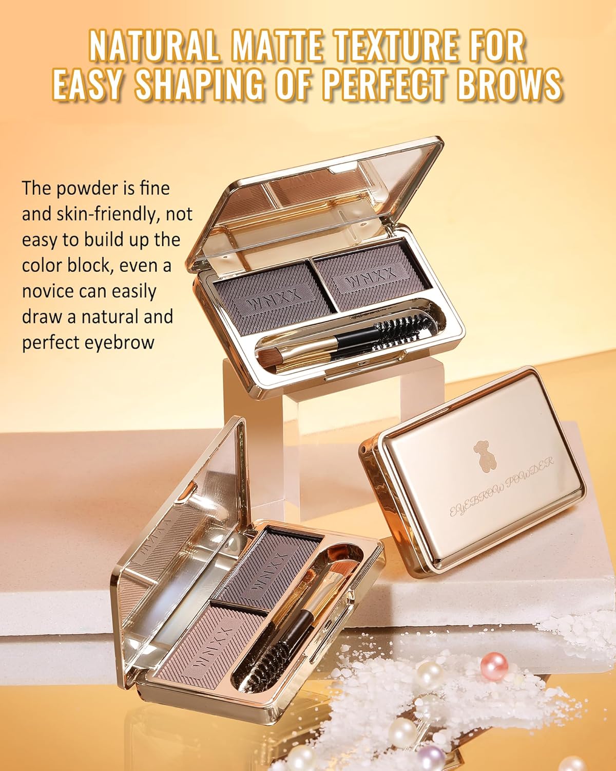 Eyebrow Powder Kit-2 Colors Eye Brow Tinting Powder Palette Long-Lasting Waterproof, Light Dark Grey Brown Brow Filler Product, Mother's Day Makeup Gift for Women Girl, with Mirror Brow Brush-Set 03