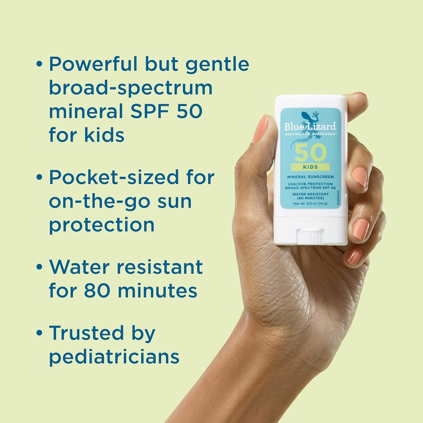 BLUE LIZARD Mineral Sunscreen Stick with Zinc Oxide SPF 50+ Water Resistant UVA/UVB Protection Easy to Apply Fragrance Free, Kids, Unscented, 0.5 oz