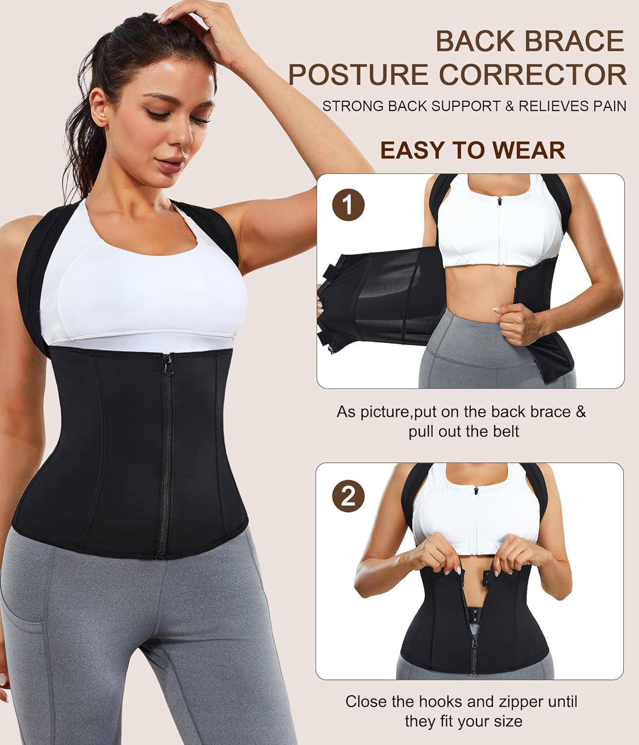 URSEXYLY Women Back Braces Posture Corrector Waist Trainer Vest Tummy Control Body Shaper for Spinal Neck Shoulder and Upper Back Support (2XL, Black)