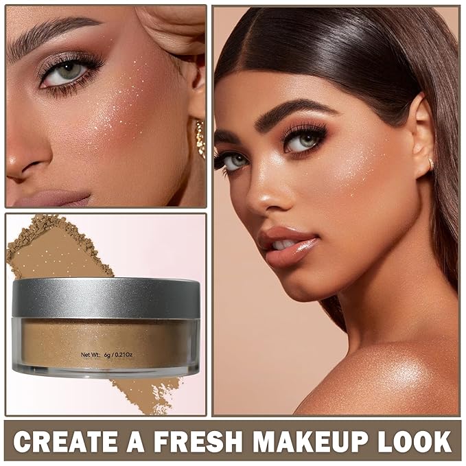 Oil Control Loose Powder Makeup Translucent Setting Powder Shimmer Long Lasting Lightweight Polvo Traslucido Maquillaje Para Mujer Face Powder Makeup - 04 Dark Brown Shimmer