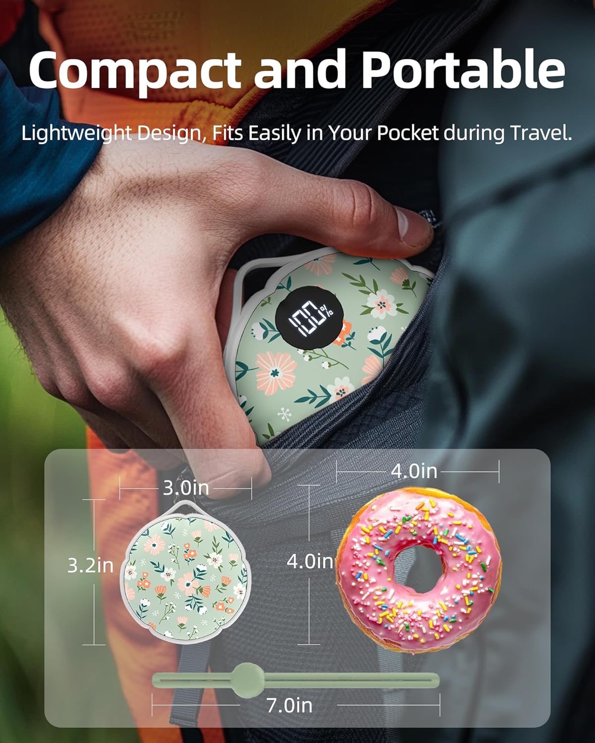 FrSara Hand Warmers Rechargeable, Hangable Electric Hand Warmer w/ 4000mAh Last 10 Hours, 3-Level Heat w/Strip, Light & Display, Gift for Outdoors Camping Hiking Skiing Raynauds & Christmas