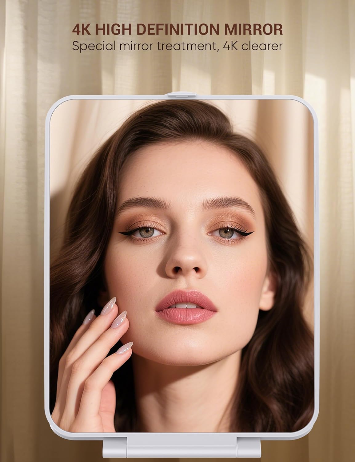 Travel Makeup Mirror with 1X/10X Magnifying, Portable Folding Make Up Tabletop Mirror for Office, Compact Vanity Mirror for Travel (Pearl White, No LED Lights)