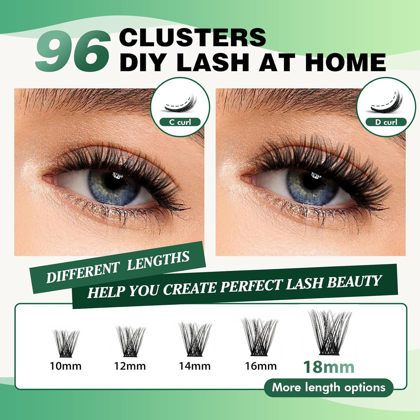 Lash Clusters 96pcs Individual Lashes Y01 D Curl 18mm Cluster Lashes KEYYOU Volume Wispy Lash Extension Soft&Comfortable Easy DIY at Home(Y01,D-18mm)