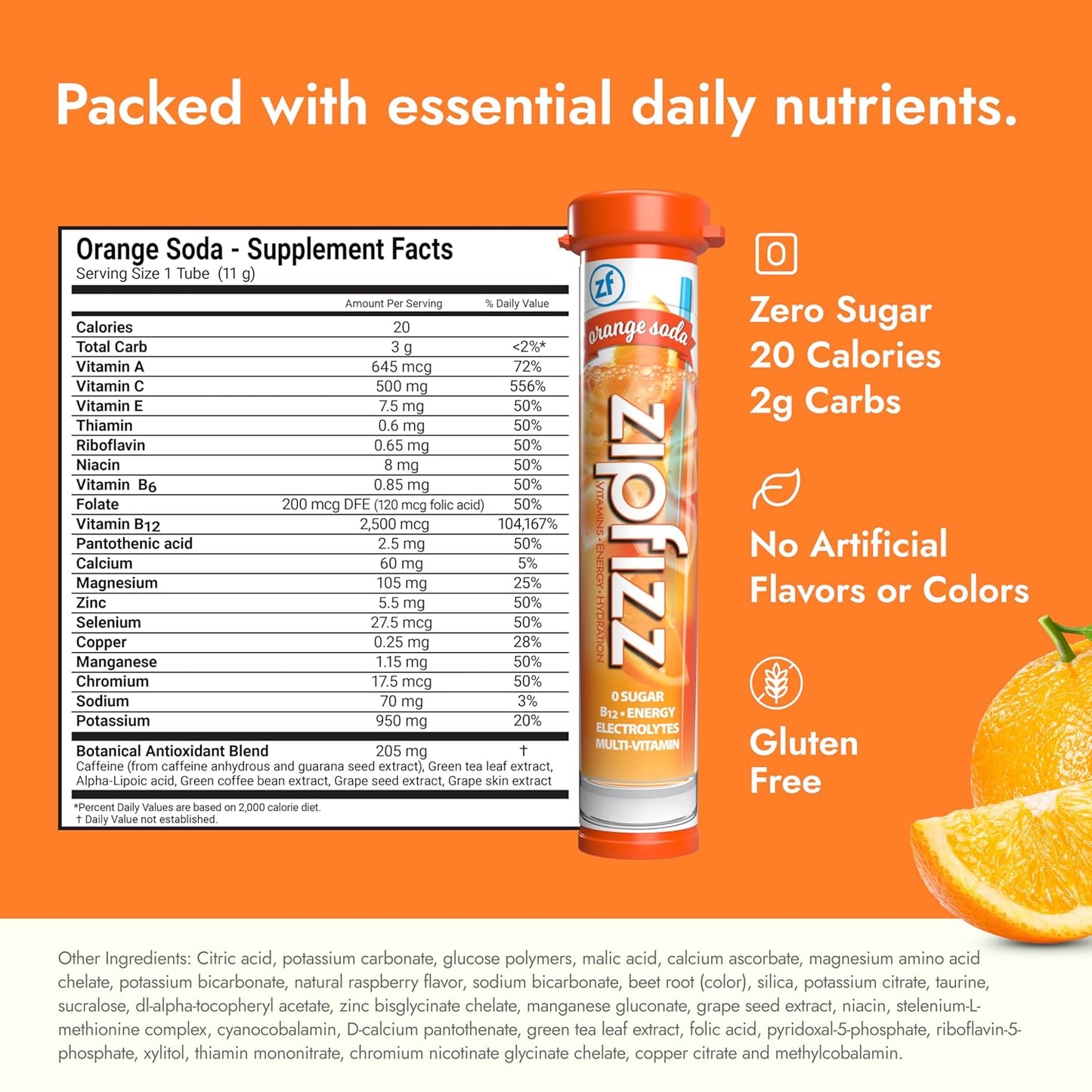 Zipfizz Daily Energy Drink Powder, Orange Soda, 12 Pack | 3-in-1 Sustained Energy, Rapid Hydration, and Essential Vitamins | Sugar-Free | Electrolyte Powder | Contains Vitamin B-12 & Antioxidants