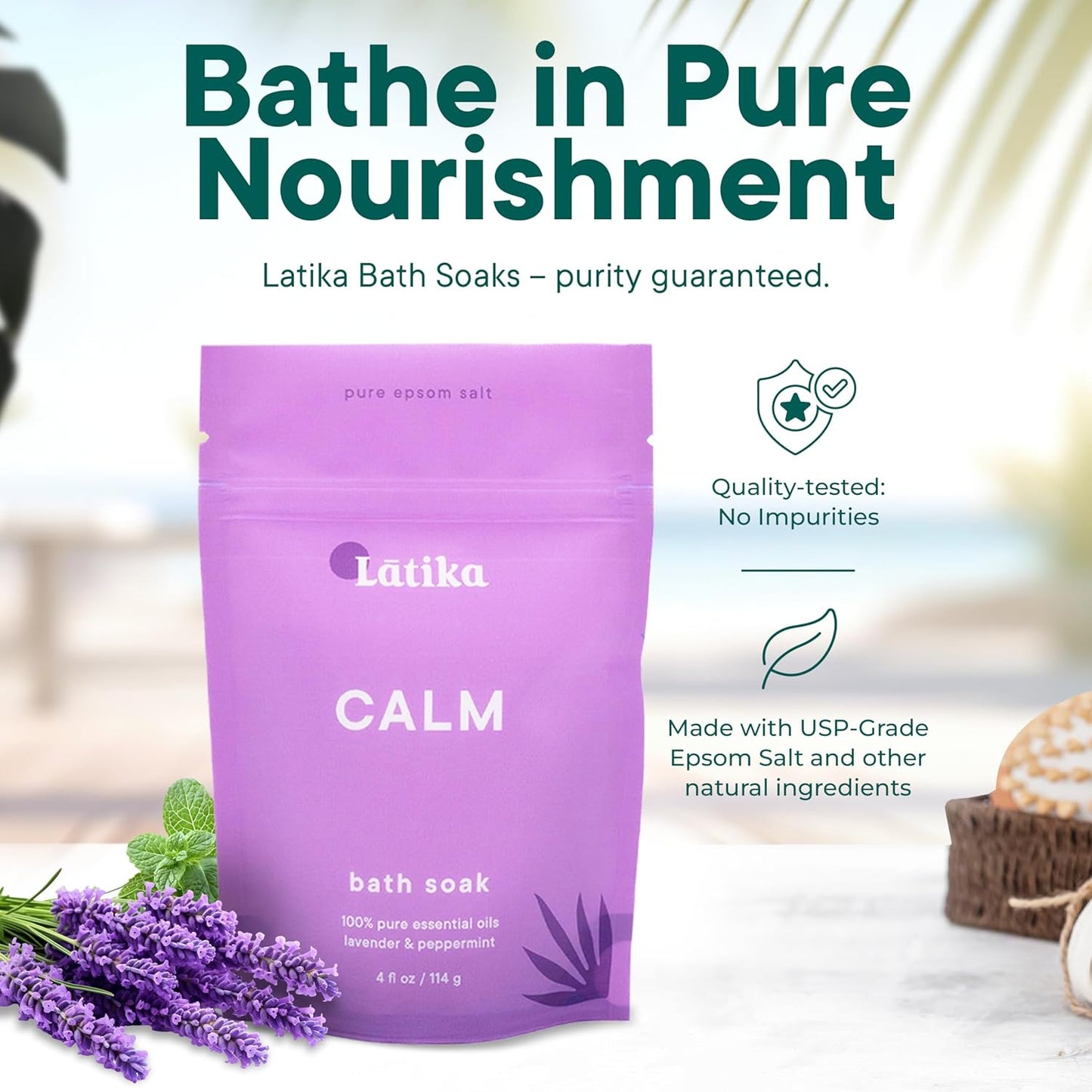 Soaks Set of 3 - Calm Bath Soaks with Lavender & Peppermint, Moisturizing Epsom Salt Soak for Stress Relief, Relaxation, and Skin Nourishment, at-Home Spa Retreat Gift