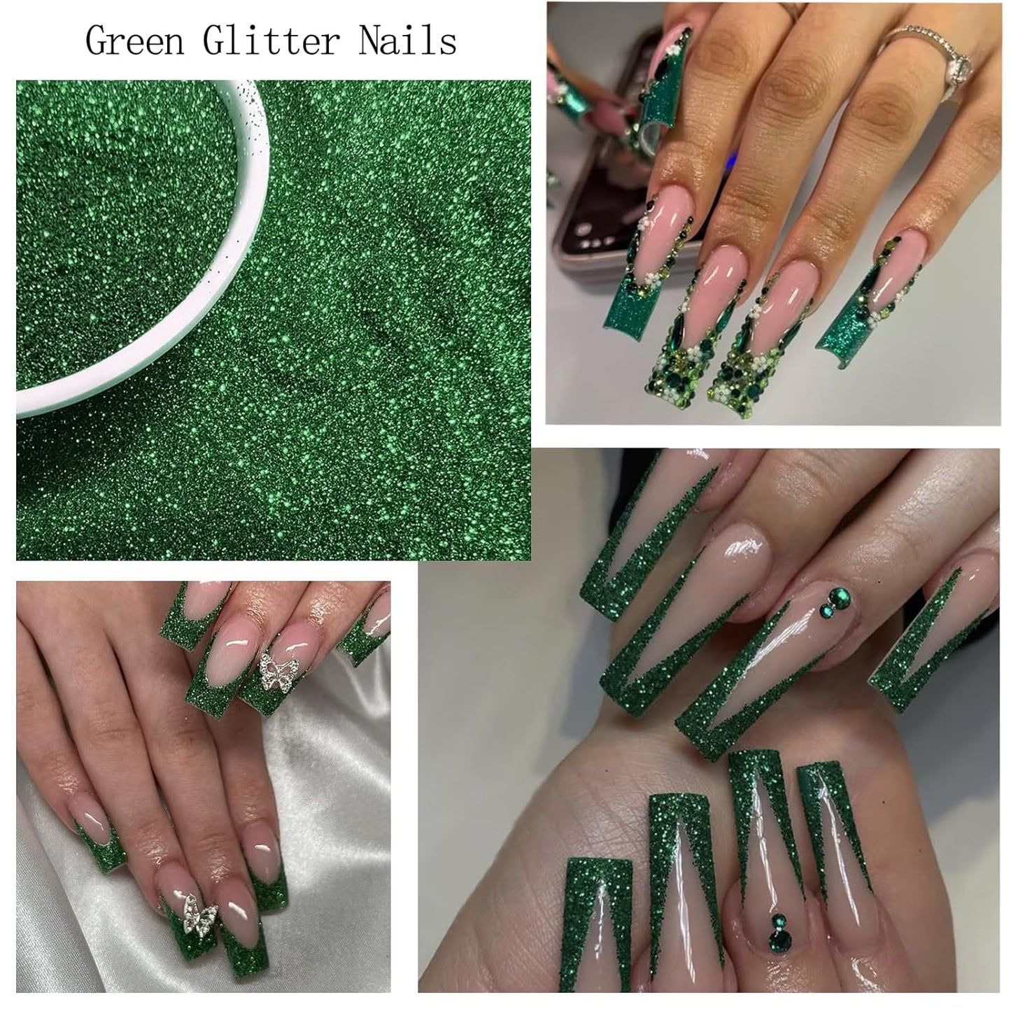 4 Boxes Green Nail Gems Bow Flower Nail Charms for Acrylics - Irregular Crystals, Nails Rhinestone & Accessories for Women Nails Art Design Nails Decor(Green)