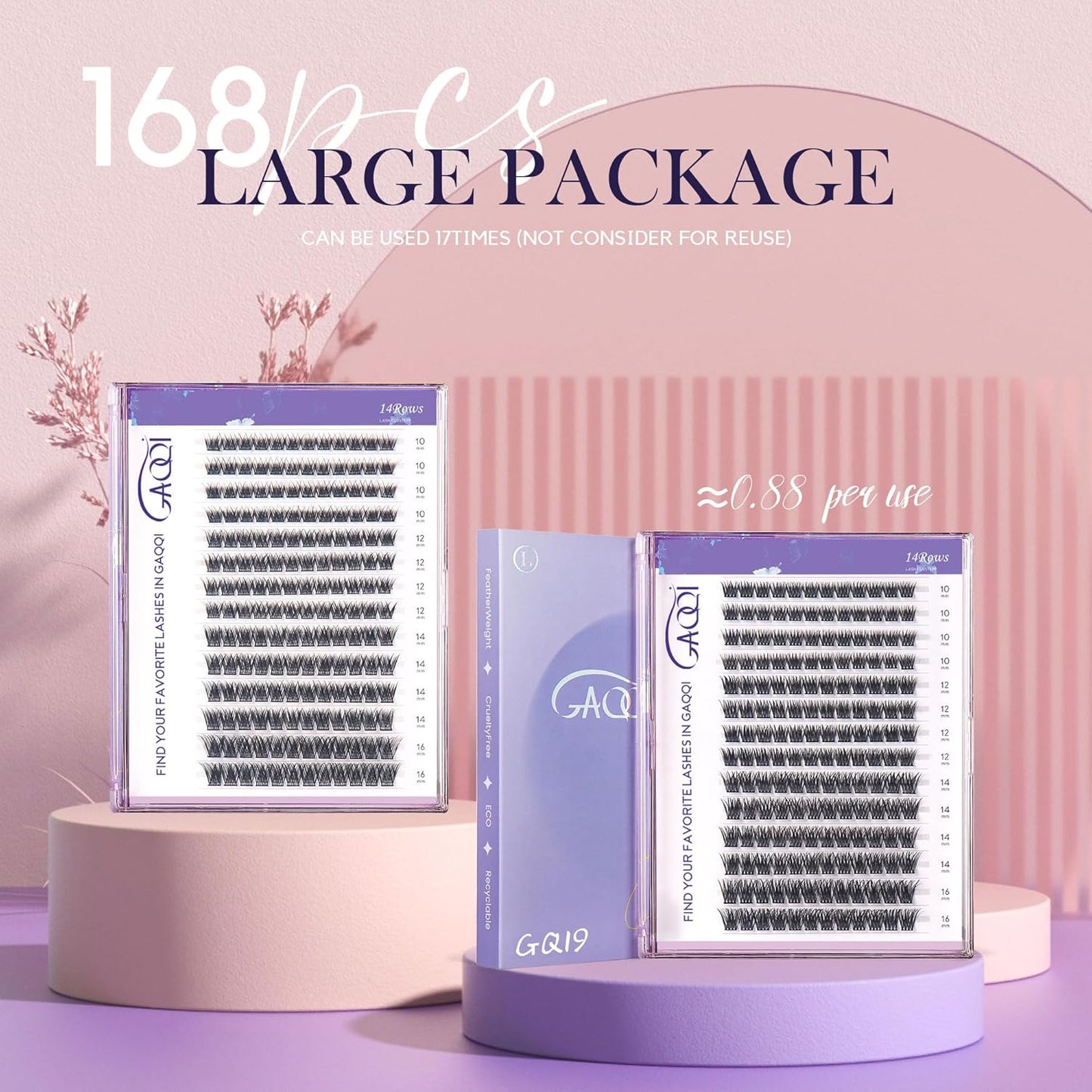 GAQQI Lash Clusters, GQ03 False Eyelashes DIY Lash Extensions D Curl 168PCS Cluster Lashes 10MM, Wispy and Natural Lash Wisps (GQ03,10mm,D Curl)