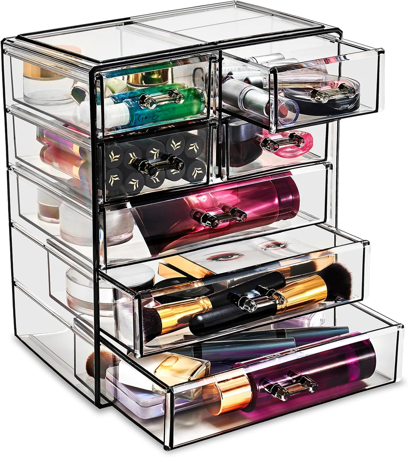 Sorbus Acrylic Makeup Organizer - Organization and Storage Case for Cosmetics Make Up & Jewelry - Big Clear Makeup Organizer for Vanity, Bathroom, College Dorm, Closet, Desk (3 Large, 4 Small Drawers)
