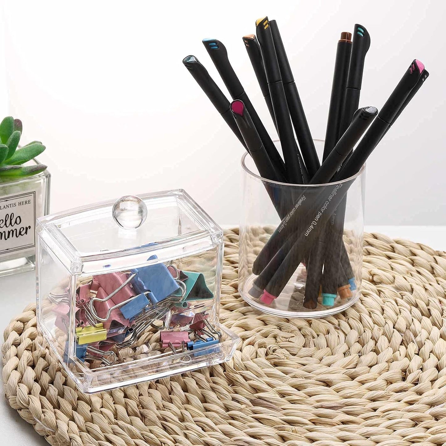 Tbestmax Plastic Qtips Holder Bathroom Container, 10/7 OZ Cotton Ball/Swabs Dispenser, Apothecary Jar Organizer for Storage 3 Pcs