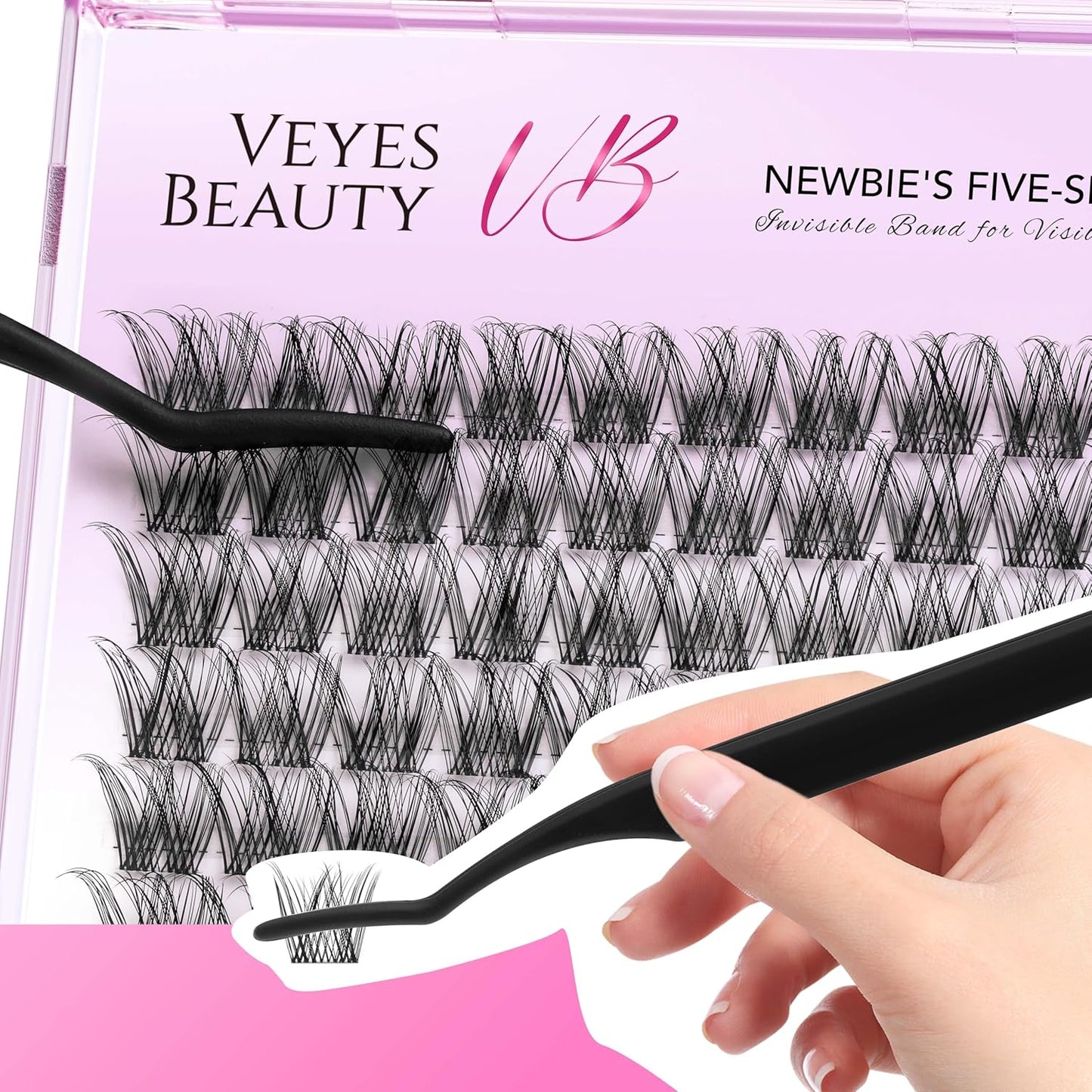 VEYESBEAUTY Lash Clusters Individual Eyelash Extensions Thin & Invisible Band DIY False Eyelashes for Self-application Newbie's Five-Second Series Wispy Lash Tray, LuxeBold 12mm Single Length