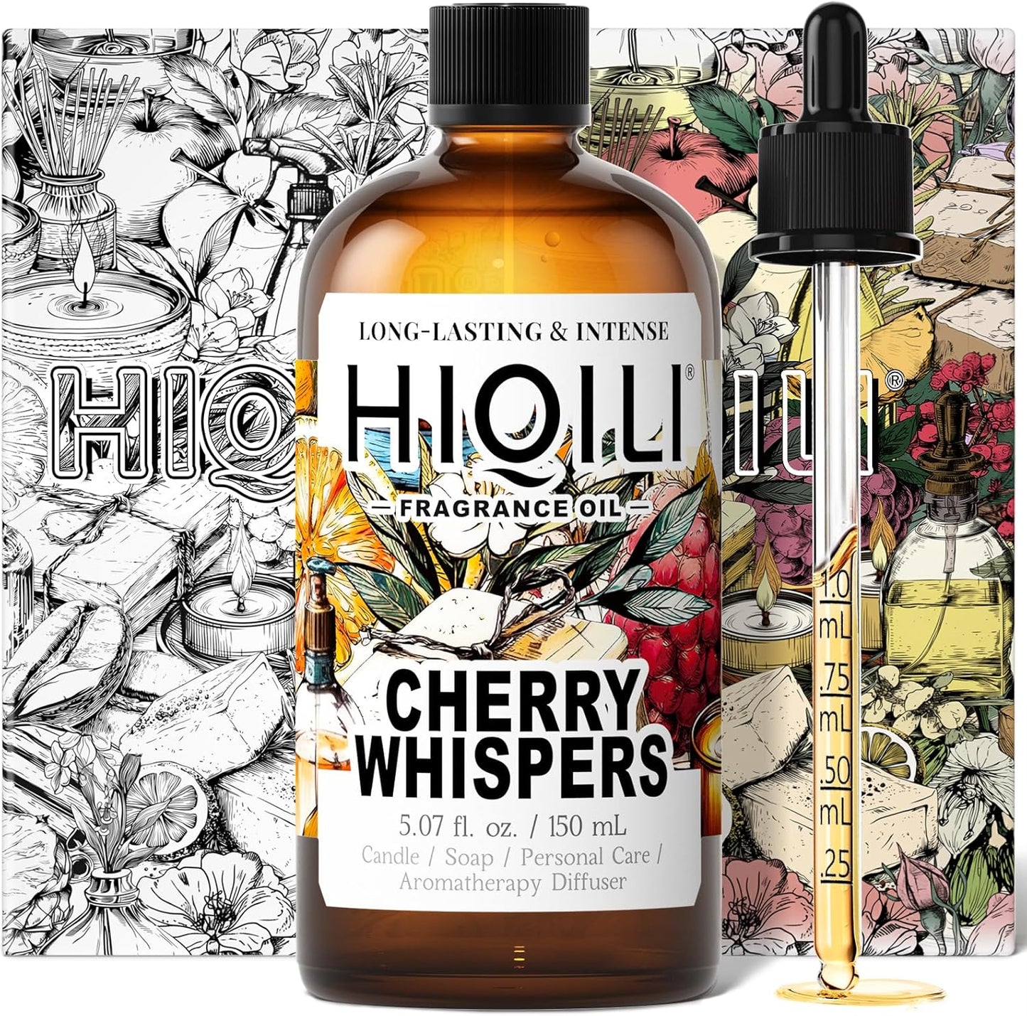 HIQILI Cherry Whispers Fragrance Oil for Soap, Candle Making, Inspired by E.scd Cherry in-t.Air, Wool Dryer Balls, Home Luxury Scents for Laundry & Bathroom Use - 5.07 Fl Oz