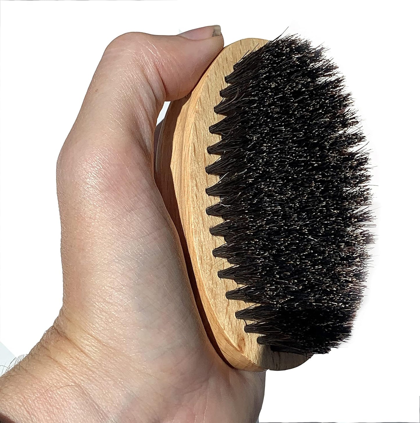 Beard & Bates Boar Bristle Beard Brush | Handcrafted, Large Full Size, Firm Bristles, Beech Wood Handle