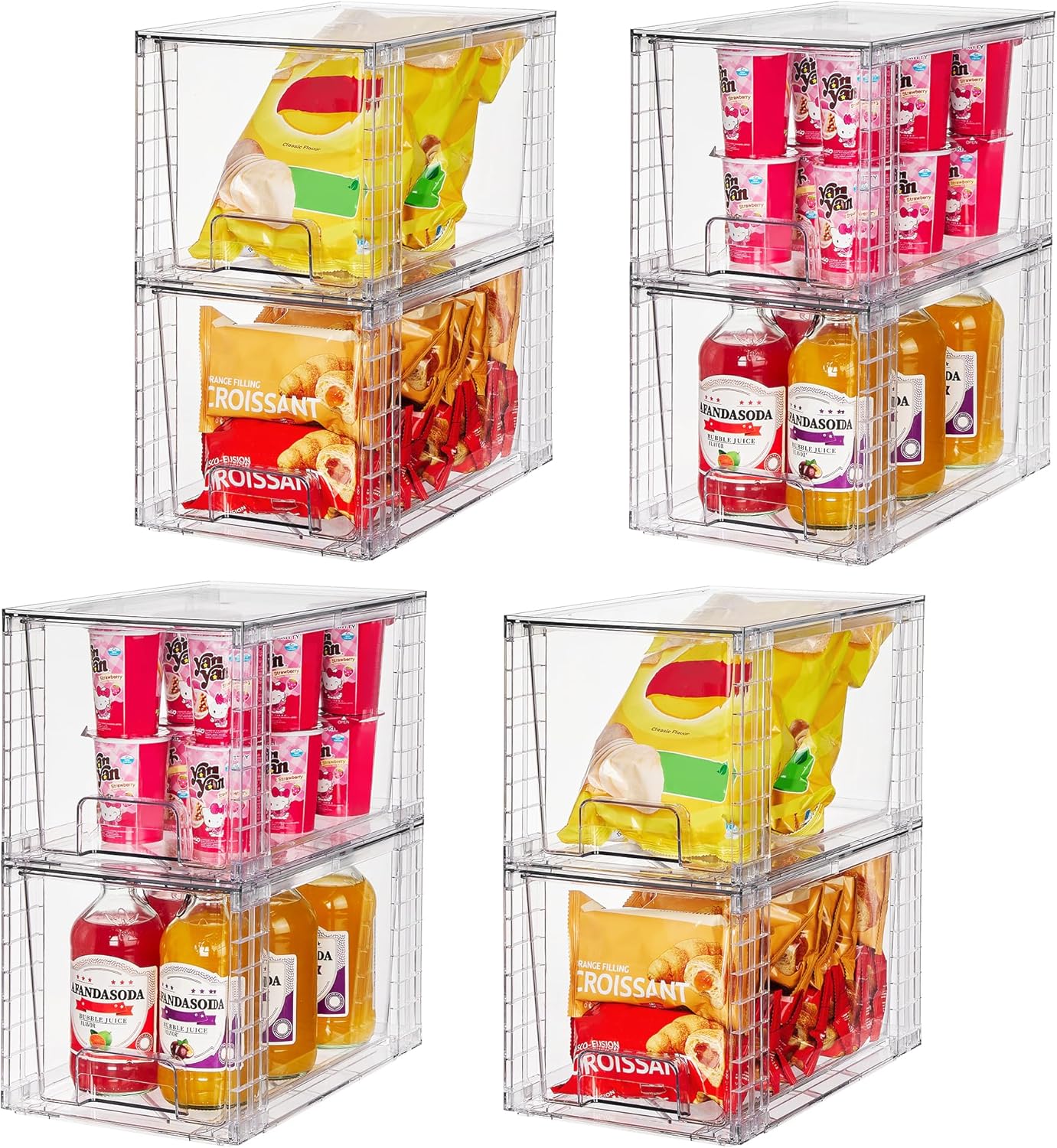 Vtopmart 8 Pack Large Stackable Storage Drawers,Clear Acrylic Drawer Organizers with Handles, Easily Assemble for Fridge, Bathroom,Kitchen Undersink,Cabinet,Pantry Organization and Storage