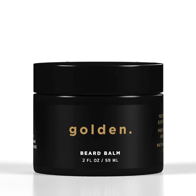 Golden Grooming Co. Beard Balm for Men - Strengthens & Softens Beards and Mustaches - Adds Shine & Tames Flyaway Hair, Beard Styling Balm with Argan Oil - Peppermint Scent - 2 Ounce