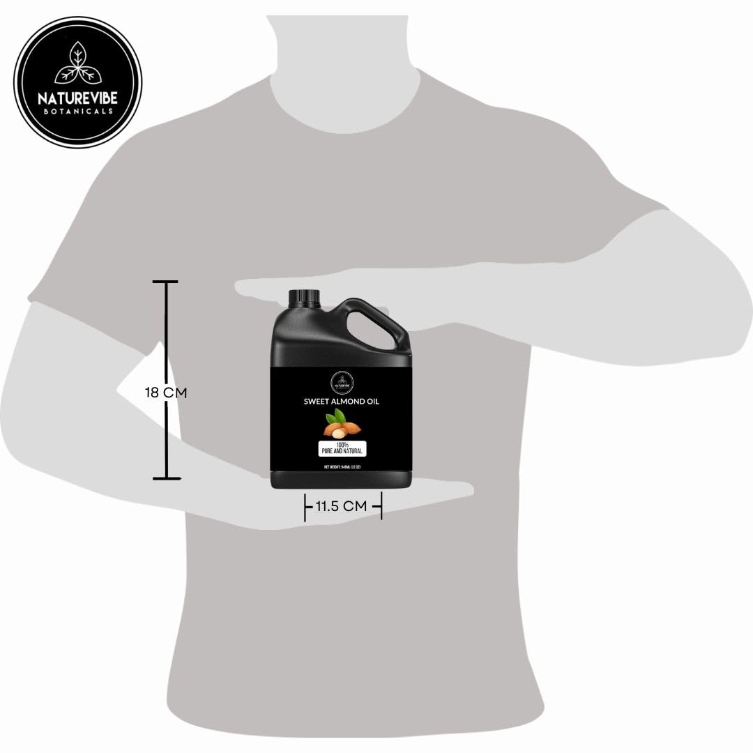 Naturevibe Botanicals Sweet Almond Oil 32 Ounces | 100% Pure and Natural Unrefined Cold Pressed Carrier Oil | Great for Skin Care and Hair Care