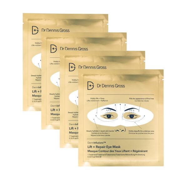 Dr Dennis Gross DermInfusions Lift + Repair Eye Mask | Visibily Lift + Firm, Fills the Appearance of Fine Lines, Deepy Hydrates + Repairs, Visibly Depuffs the Undereye Area | 4 Treatments