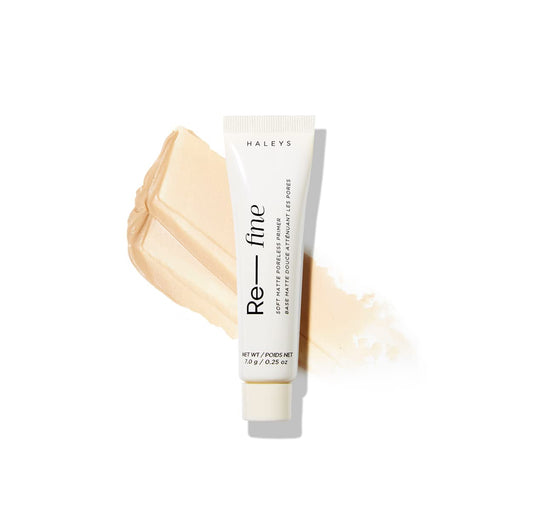 HALEYS Re-fine Soft Matte Poreless Primer (0.25 oz), Lightweight, Extends Makeup Longwear, Grips, Smooths, Blurs, Fills in Pores and fine lines, for All Skin Types + Tones, Cruelty + Fragrance-Free