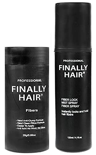 Hair Building Fibers 28g Bottle of Finally Hair Building Fibers and Finally Hair 120ml 4.1 Oz. Bottle of Fiber Lock Spray (Medium Salt & Pepper - dark chocolate brown/white mix)