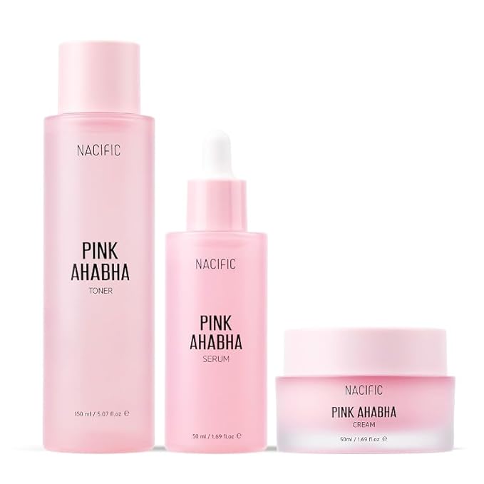 NACIFIC Pink Aha Bha Triple Set (Toner 150ml, Serum 50ml, Cream 50ml) AHA, BHA, Watermelon extract, Glow, Moisturizing, Hyaluronic Acid
