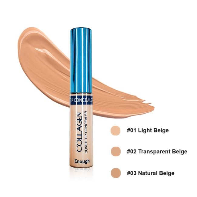 Enough Collagen Cover Tip Concealer - Full Coverage Concealer for Flawless Skin (#01 Light beige, 0.31oz / 9g)