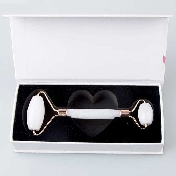 Jade Roller and Gua Sha Set - Facial Body Eyes Neck Massager Tool for Beautiful Skin Detox - Reduce Wrinkles Aging -（White Jade）