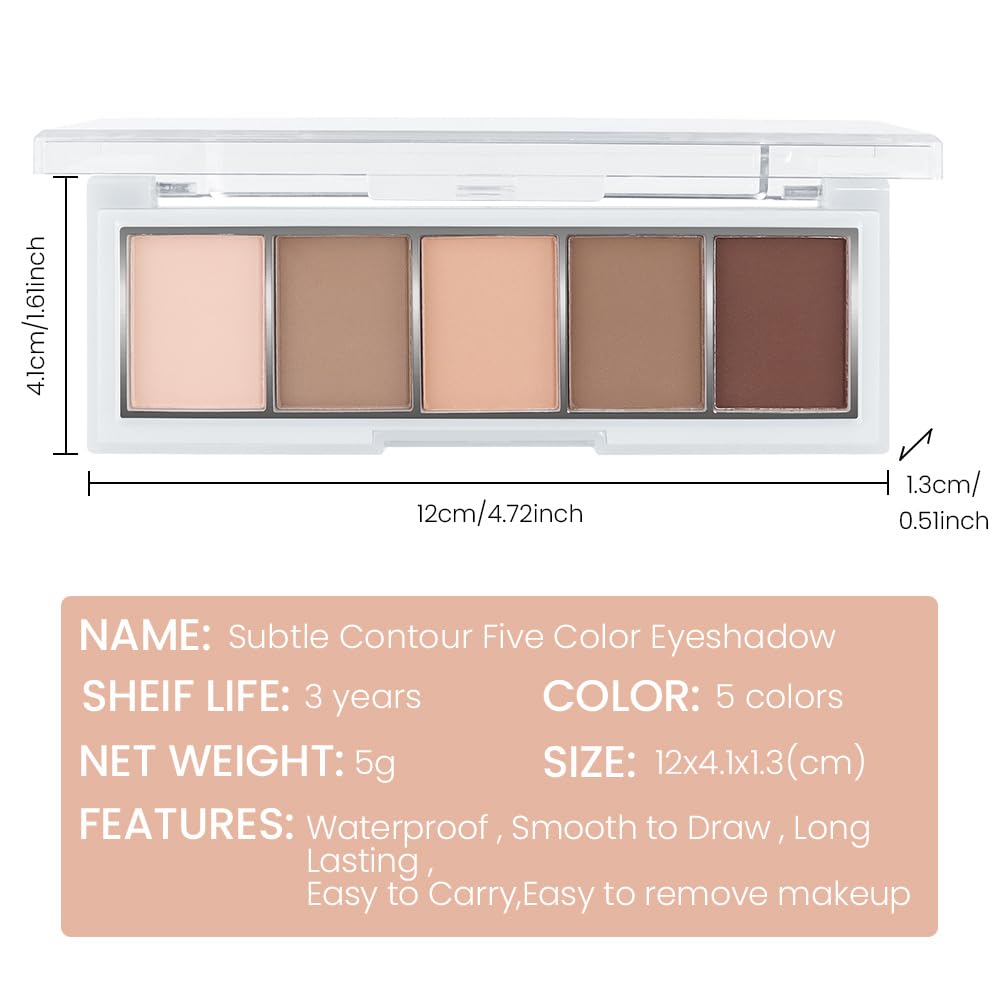 5 Colors Matte Eyeshadow Makeup Palette,Nude Pink Light Dark Brown Taupe Natural Neutral Eye Shadow Palette,Long Lasting Waterproof Naturing-Looking Women Girls Eye Shadow