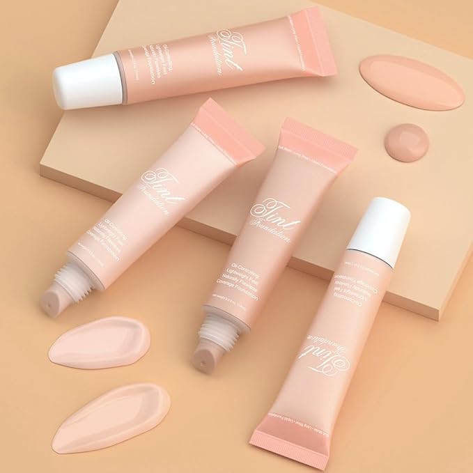 2 Pack Liquid Foundation Cream with Foundation Brush for Face Makeup,Durable Full Coverage Matte Concealer Make Up,Oil Control & Waterproof Base Primer -1 Fl.Oz (#01)