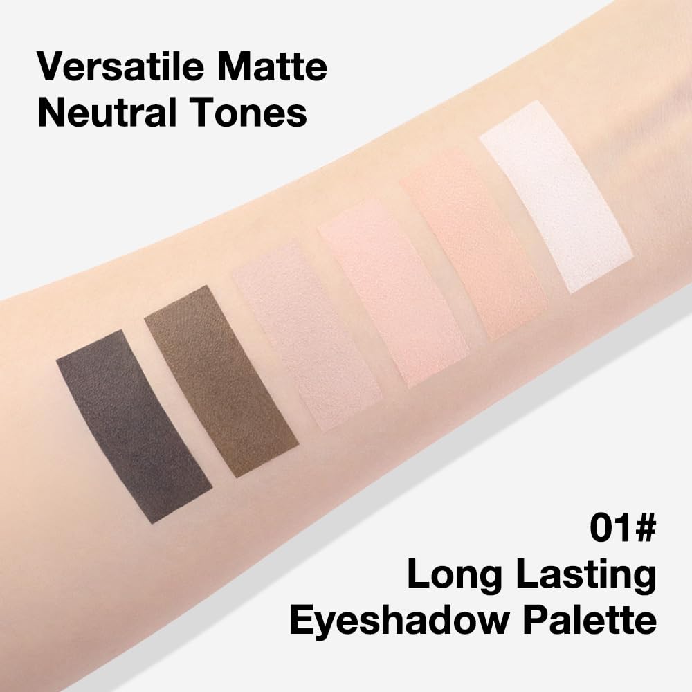 evpct 6 Colors Natural Eyeshadow Palette, White Nude Pink Taupe Dark Black Matte High Pigment Blendable Mini Travel Eyeshadow Palette Makeup for Older Women, Long Lasting Waterproof, Built in Mirror
