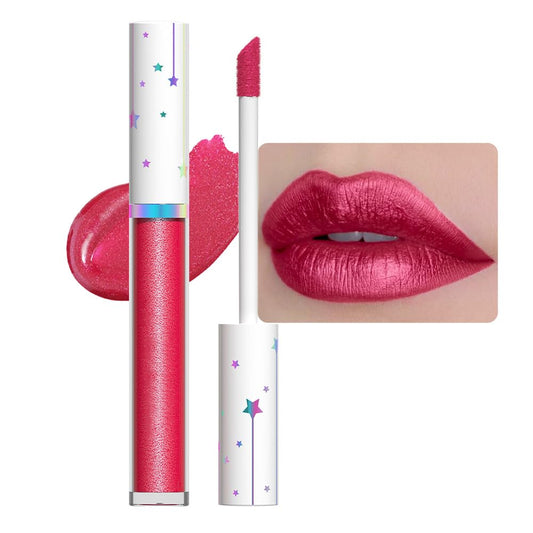 evpct 1Pcs Sexy Red Metallic Glitter Lip Gloss Stain Lipstick for Women Long Lasting Waterproof 24, Ruby Red Frosted Metallic Shimmer Glossy Chrome iridescent Liquid Lipstick Lip Gloss Makeup 04