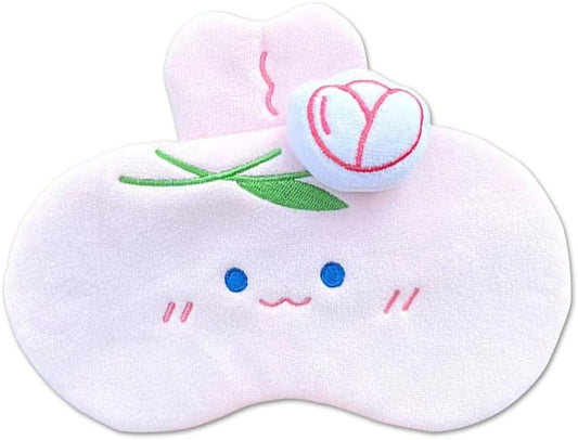 PERFECTSIGHT Rabbit Sleep Eye Masks, Cute Plush Sleep Eye Cover Lightweight Adjustable Eyeshade Faux Fur Mask Cover for Women Men Sleep Travel Nap, Pink Bunny Tulip