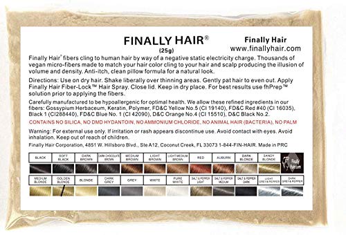 Hair Building Fibers 25 gram (ammonium chloride free) Refill Bag by Finally Hair. Compatible Replacement/Refill for Toppik Xfusion (Golden Medium Blonde)