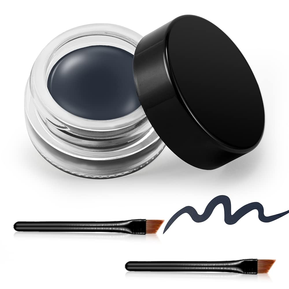 Erinde Dark Gray Gel Eyeliner, Waterproof Cream Eyeliner Gel Pot, High-Intensity Pigments Long Lasting Smudge-Proof Eye Liner Halloween Makeup, Waterline Matte Eye Liner with 2PCS Brush, 08 Dark Gray
