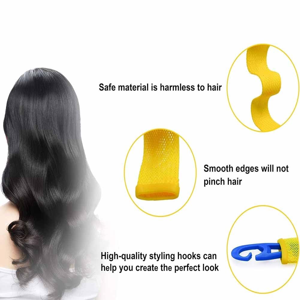 Heatless Hair Curling Set Magic No Heat Spiral Hair Curls Portable DIY Rollers Styling Kit Durable Beauty Makeup(20pcs*17.7in)