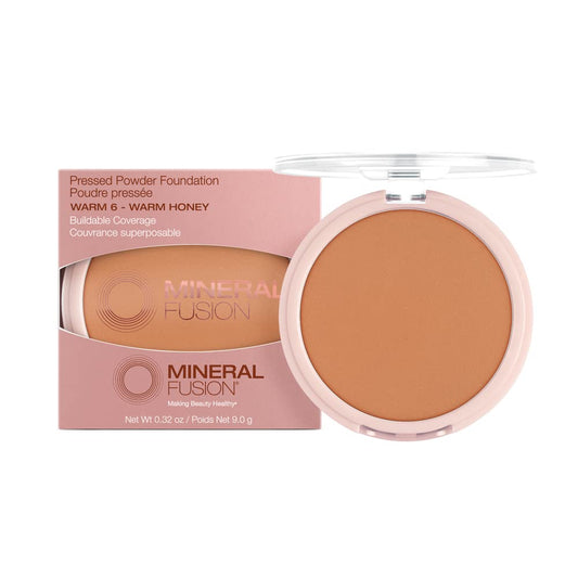 Mineral Fusion Pressed Powder Foundation, Warm 6 - Dark Tan Skin w/Golden Undertones, Age Defying Foundation Makeup with Matte Finish, Talc Free Face Powder, Hypoallergenic, Cruelty-Free, 0.32 Oz