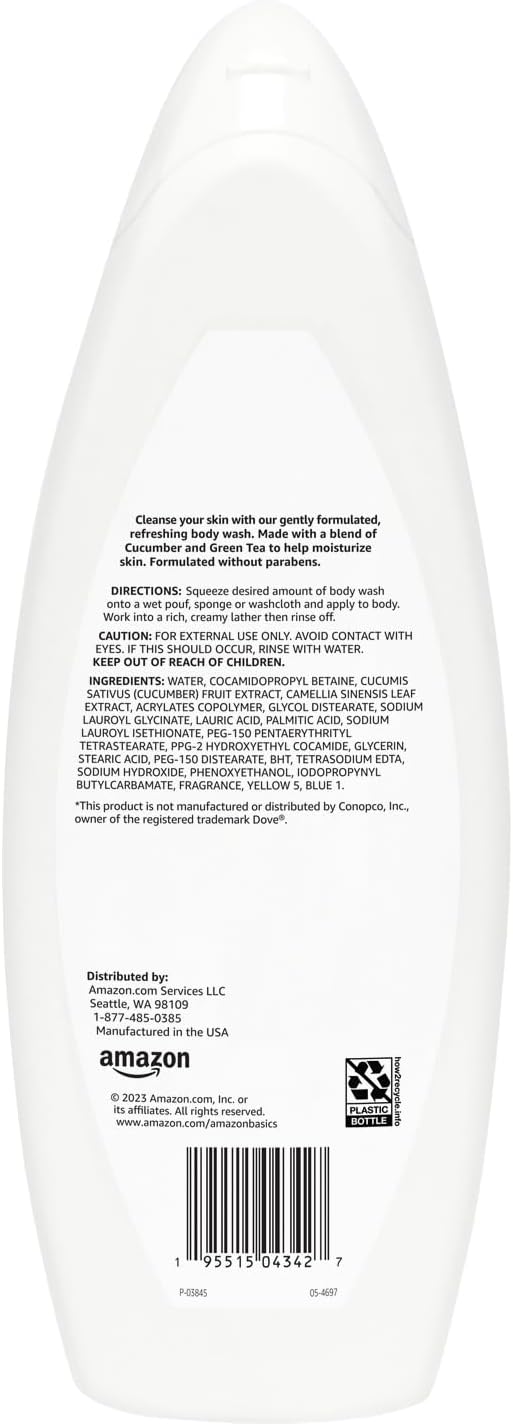 Amazon Basics Body Wash for Refreshing Skin, Cucumber, 22 fl oz (Pack of 2)