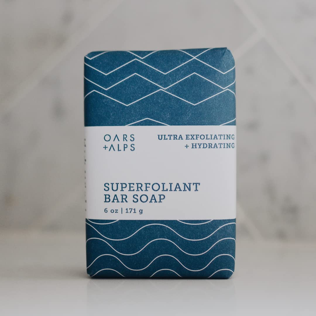 Oars + Alps Superfoliant Exfoliating Men's Bar Soap, Dermatologist Tested and Made with Clean Ingredients, Travel Size, 6 Pack, 6 Oz Each