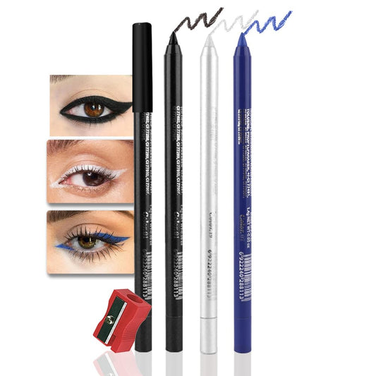 evpct 3Pcs Black & Pearl White & Shimmer Royal Blue Gel Glitter Eyeliner Pencils Set for Women, Waterproof Smudge Proof lapiz de ojos delineador de ojos contra el agua Eye Liner Makeup 01 19 07