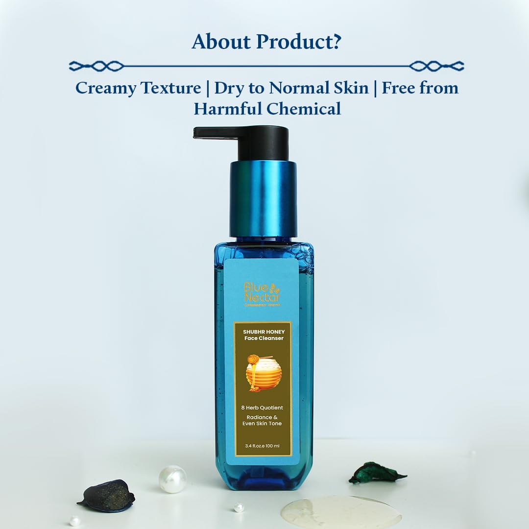 Blue Nectar Ayurvedic Honey and Aloevera Face Wash and Makeup Remover | Daily Facial Cleanser for Women and Men | All Skin Types (8 Herbs, 6.76 Fl Oz)