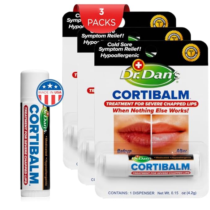 Dr. Dan's Cortibalm- 3 Pack- for Dry Cracked Lips - Healing Lip Balm for Severely Chapped Lips - Designed for Men, Women and Children