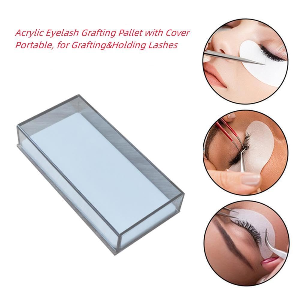 Eyelash Grafting Pallet with Cover, Dust-proof Acrylic Lash Tile holder, Eyelash Extensions Storage Gasket Pads (Grey)