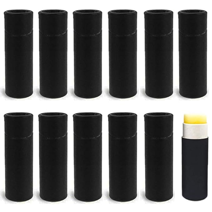 10 Pcs 1 Oz Paperboard Lip Balm Tubes Cardboard Krafts Paper Lipstick Tube Empty Lip Gloss Container Refillable Paper Round Solid Perfume Tube Chapstick Tube DIY Cosmetic Deodorant (Black)