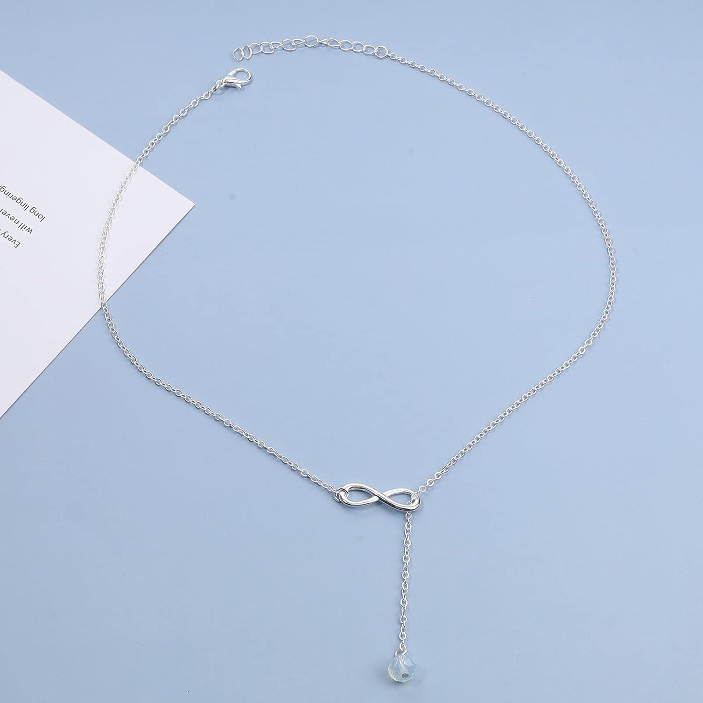 Boho Crystal Infinity Necklace Gold Y Necklace Minimalist Crystal Y Lariat Necklace Chain Jewelry for Women and Girls