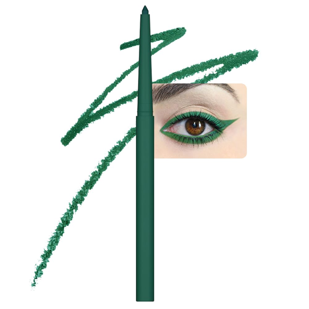 evpct Green Eyeliner Pencils for Eyes, Dark Emerald Green Colored Eye Liner Pencil Makeup Waterproof Smudge Proof, Colored Gel Waterline Eyeliner Liquid Face Eye Paint Stick Lipstick Halloween Makeup