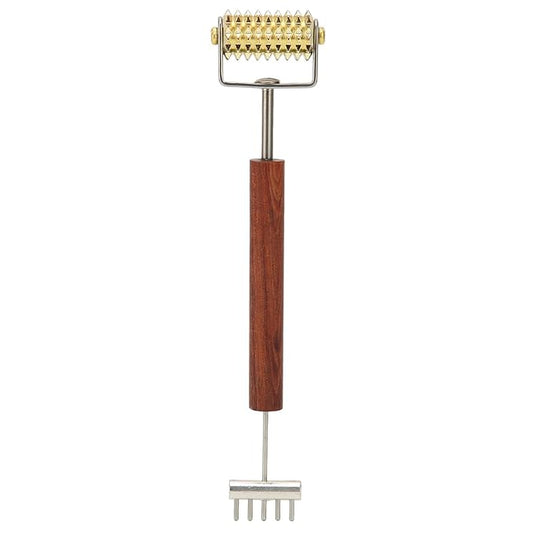 Double Head Design Face Massage Roller, Copper Wooden Handle Promote Circulation Double Head Skin Roller Massage Stick Copper Acupoint Pressing Tool